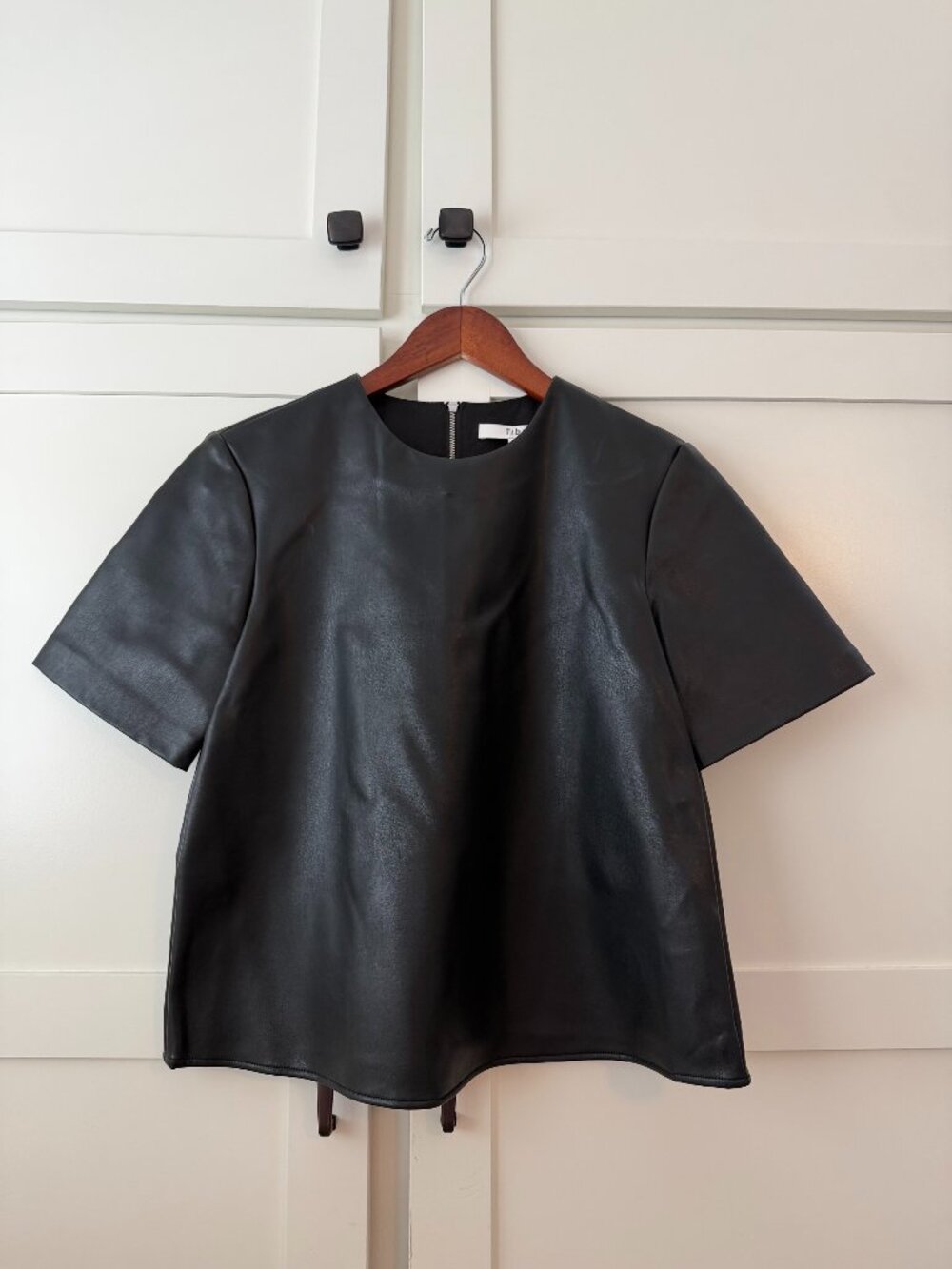 Tibi Black Faux Leather Top Size 4 Short Sleeve
